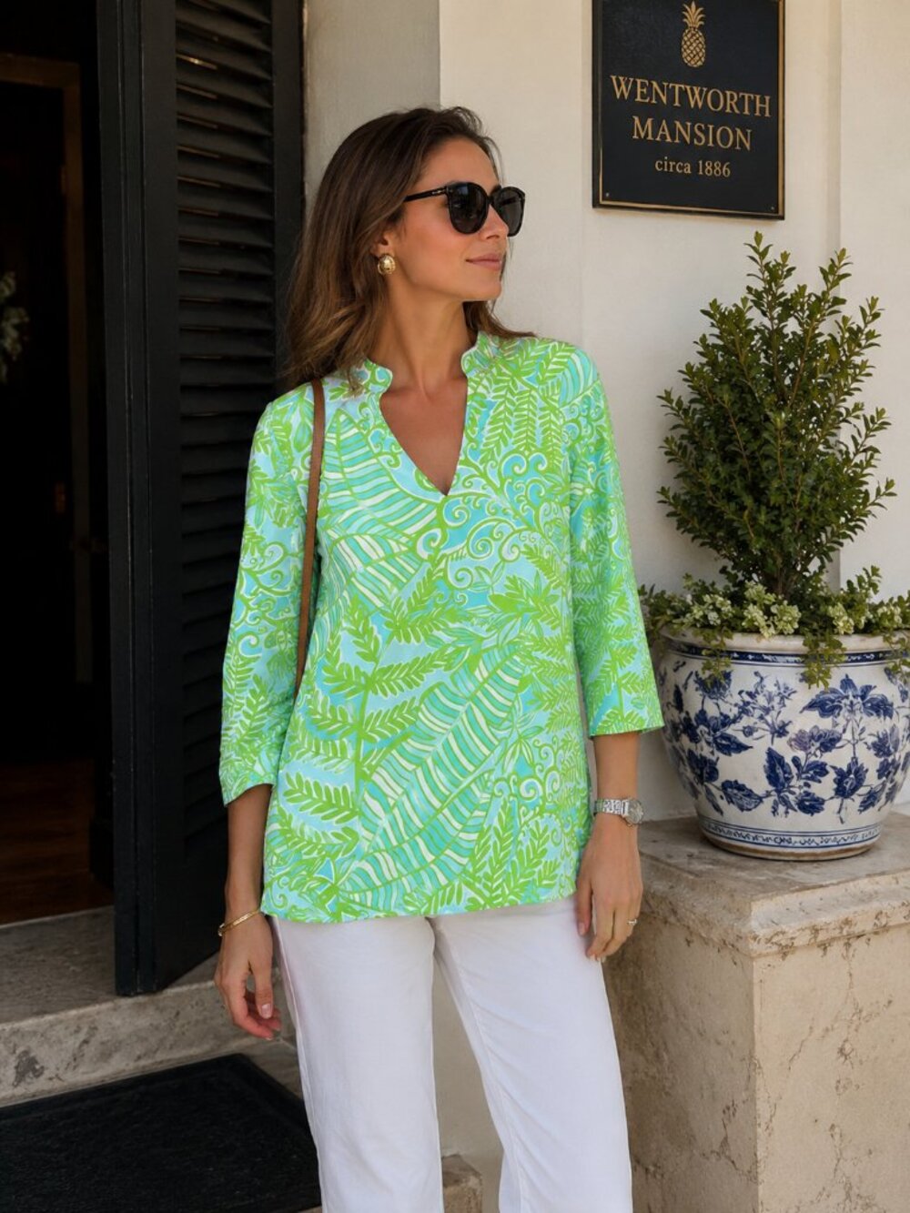 LILLY PULITZER Mimosa Print Popover Tunic Top Blouse Vacation Resort Coastal M